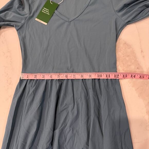 Halara NWT Breezeful V Neck Bishop Long Sleeve Flare Midi Dress Women's Small - Picture 8 of 8